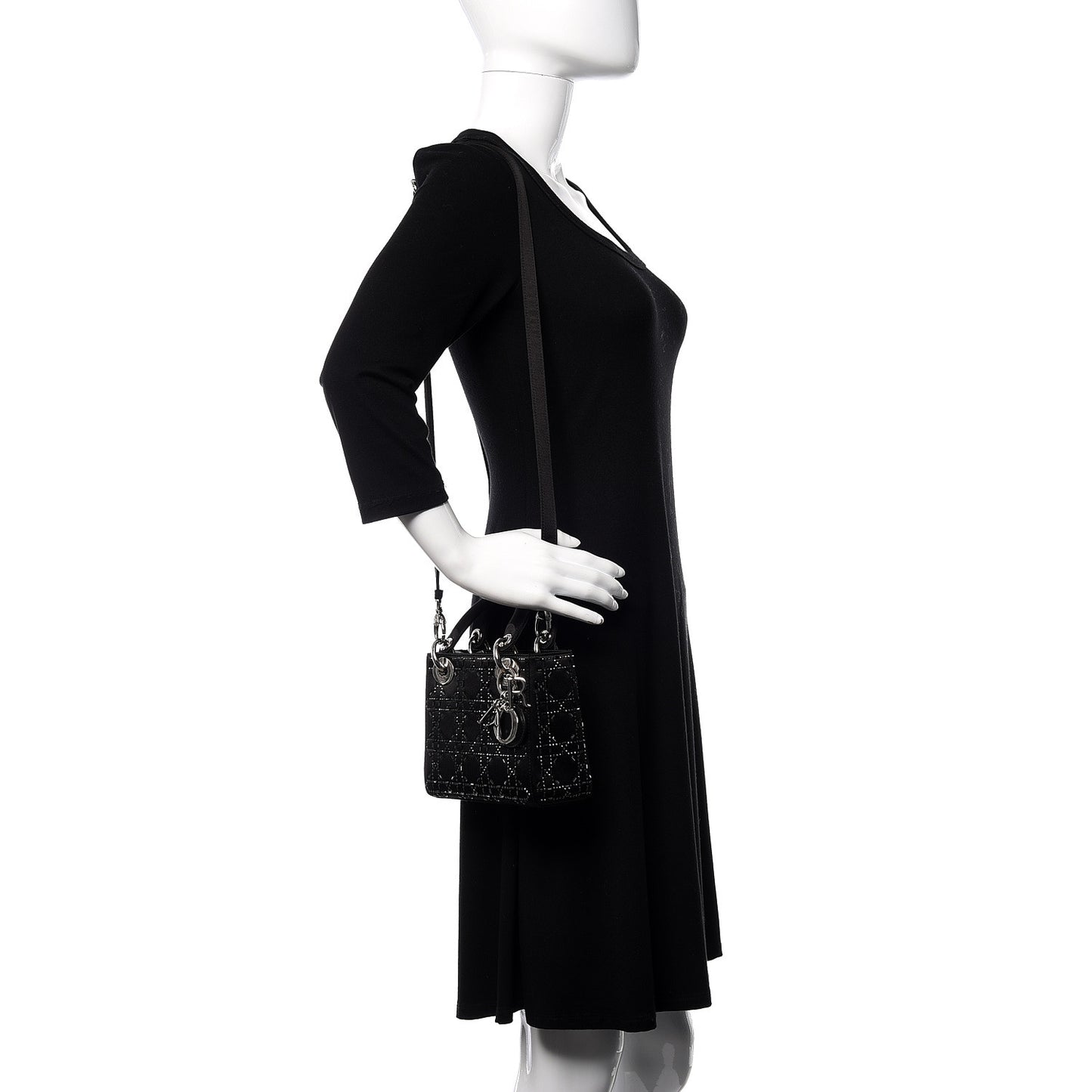 Satin Crystal Cannage Mini Lady Dior Black