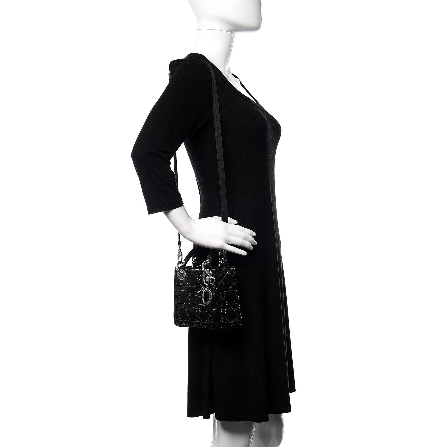 Christian Dior Satin Crystal Cannage Mini Lady Dior Black 2 of 10