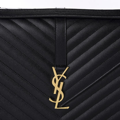 Saint Laurent Grain De Poudre Matelasse Chevron Large Monogram Satchel Black 11 of 11