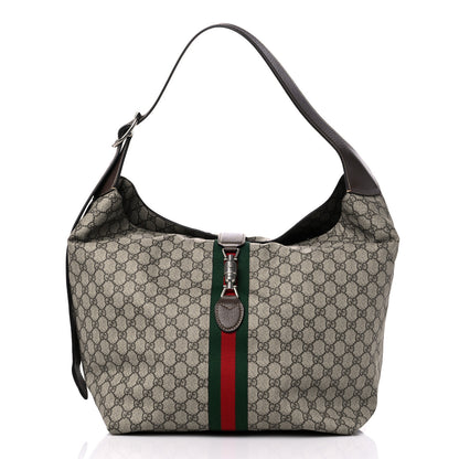 Gucci Tender GG Supreme Monogram Textured Dollar Calfskin Web Medium Jackie 1961 Crossbody Bag Beige Ebony New Acero 3 of 11