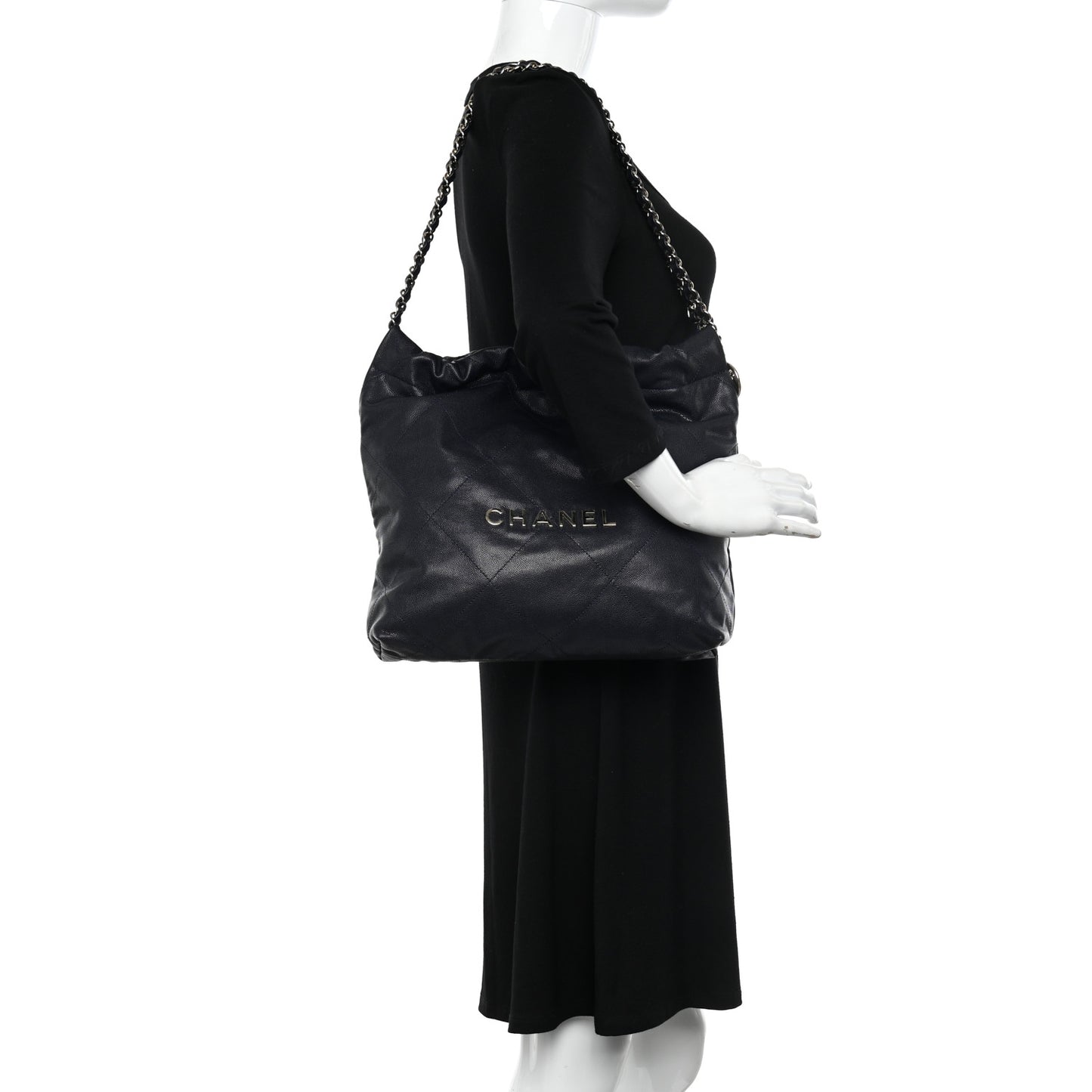 Shiny Caviar Quilted Small Chanel 22 Dark Blue