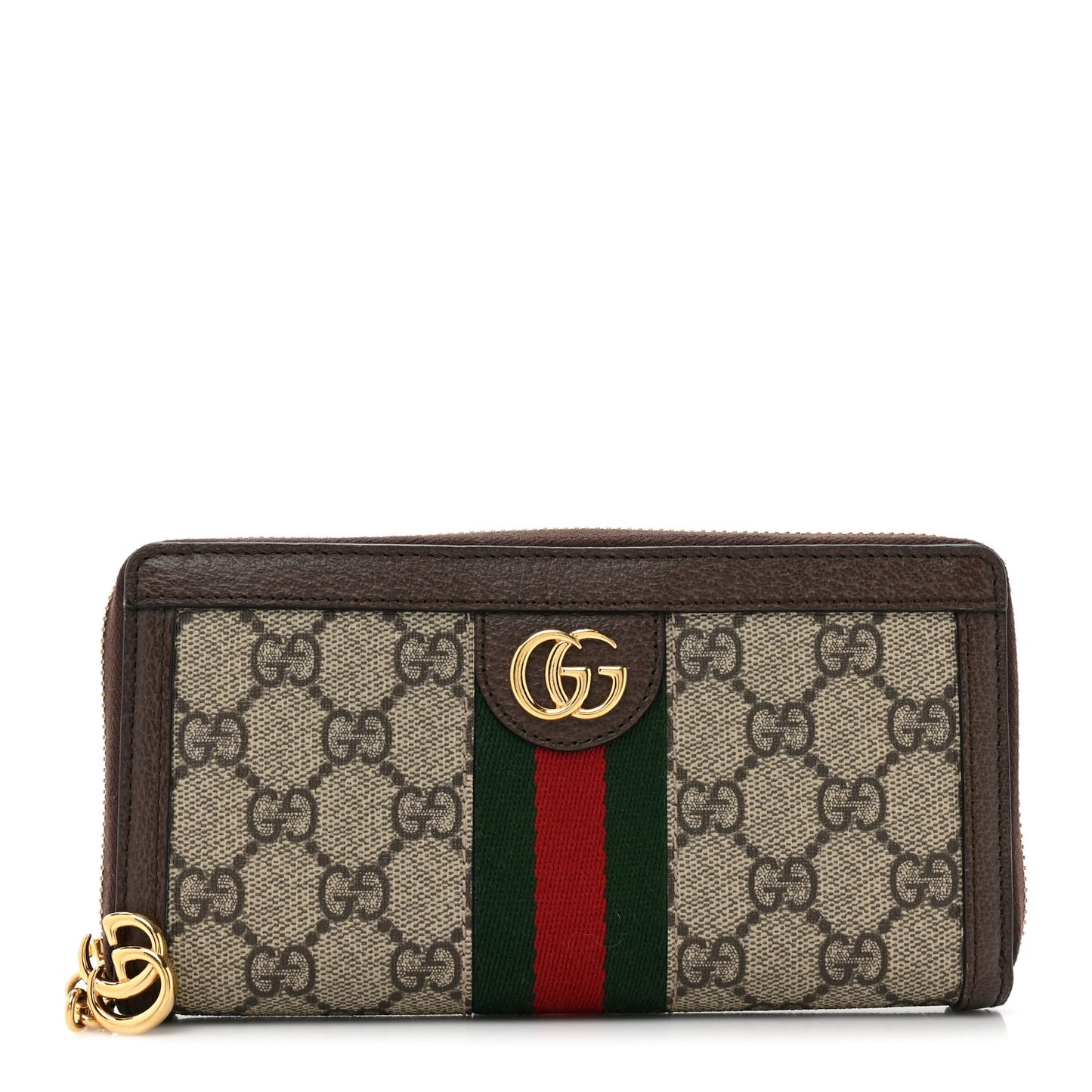 GG Supreme Monogram Web Ophidia Zip Around Wallet Brown