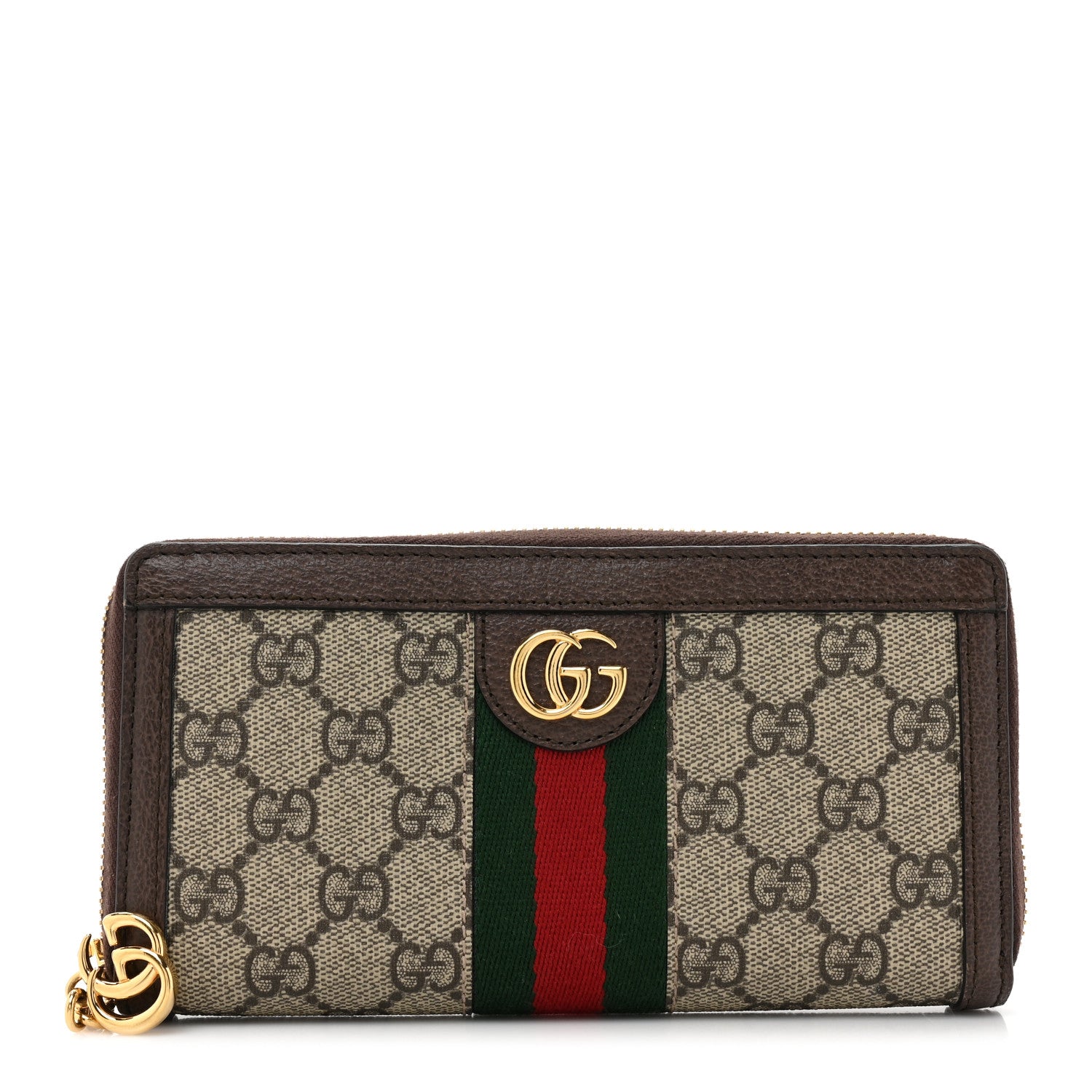 Gucci GG Supreme Monogram Web Ophidia Zip Around Wallet Brown 1 of 16