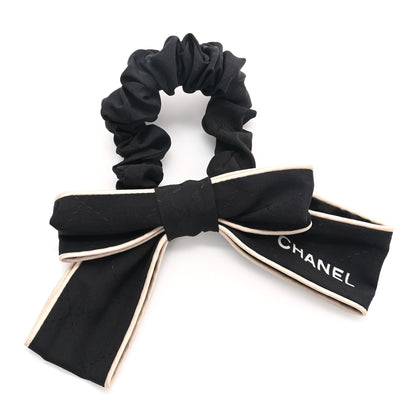 Chanel Silk Hair Tie Black Ivory 1 of 5
