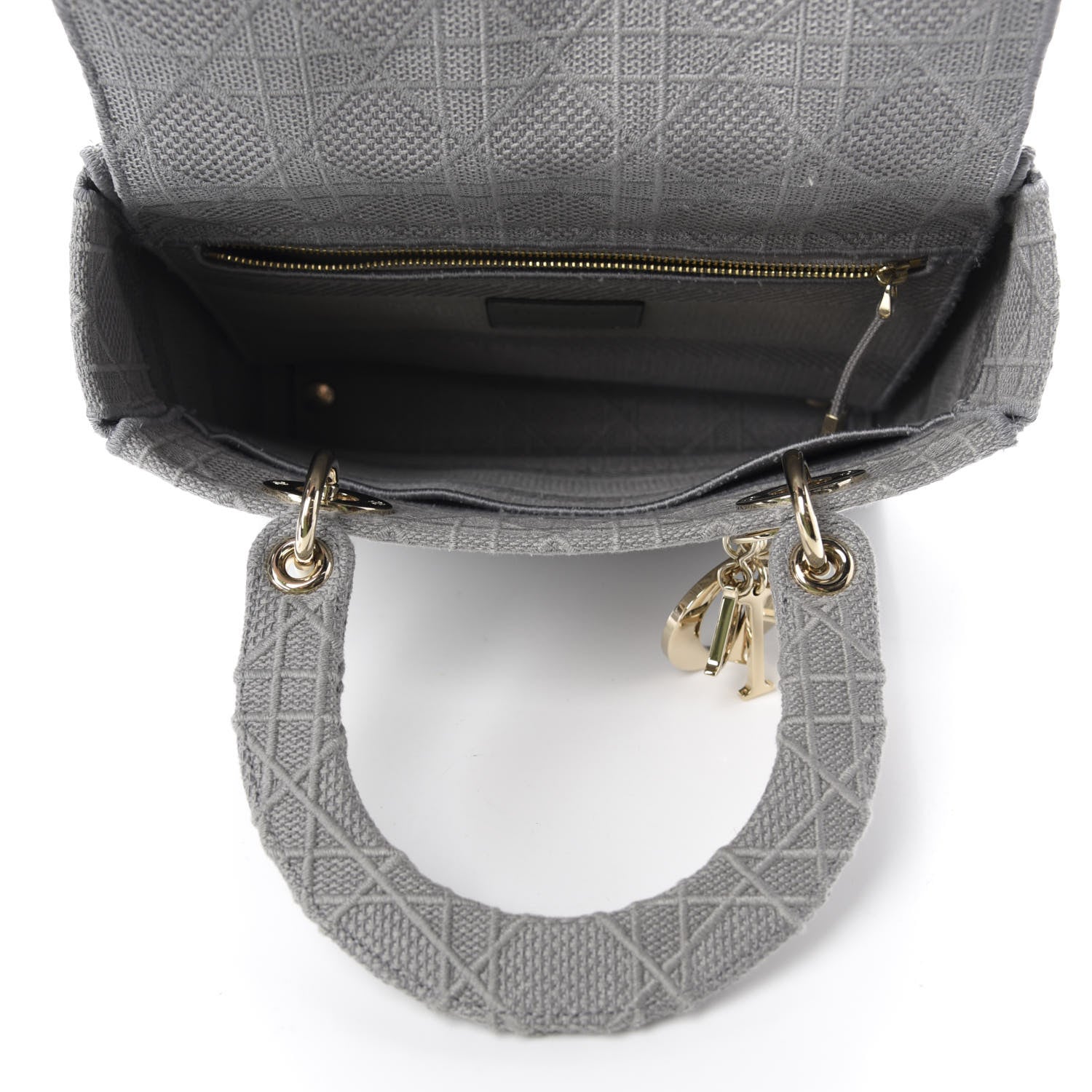 Christian Dior Canvas Embroidered Cannage Medium Lady D-Lite Gray 5 of 9