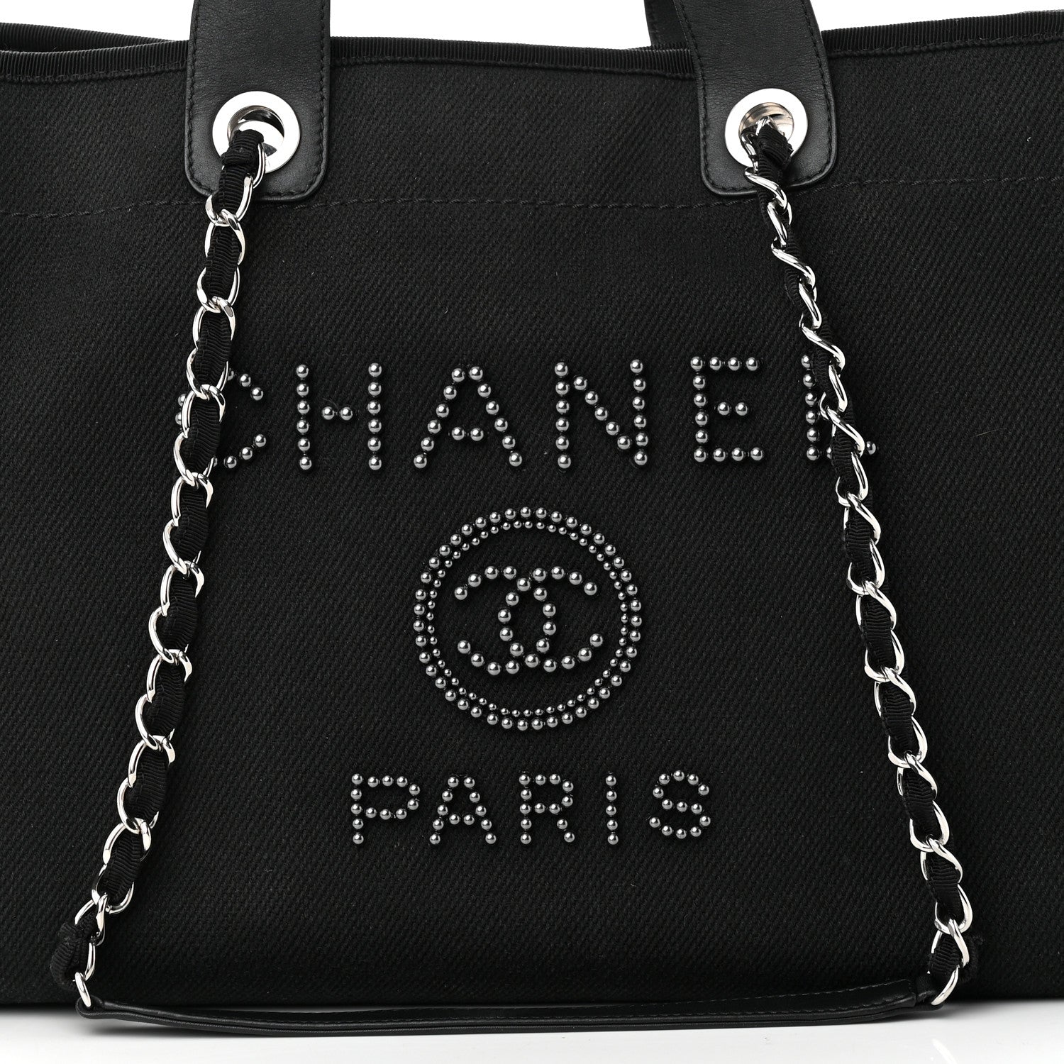 Chanel Canvas Pearl Medium Deauville Tote Black 8 of 11