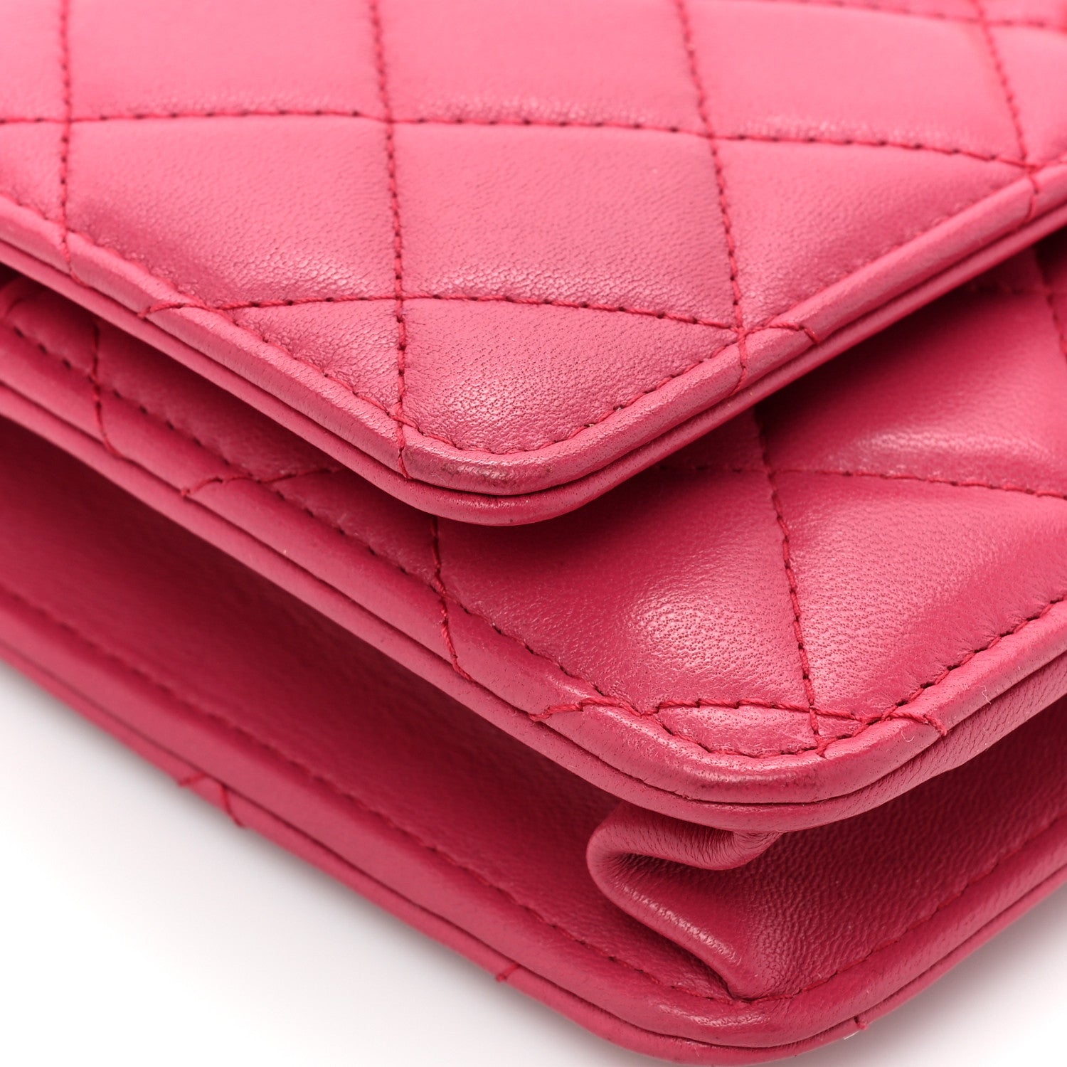 Chanel Lambskin Quilted CC Pearl Crush Wallet on Chain WOC Dark Pink 14 of 18