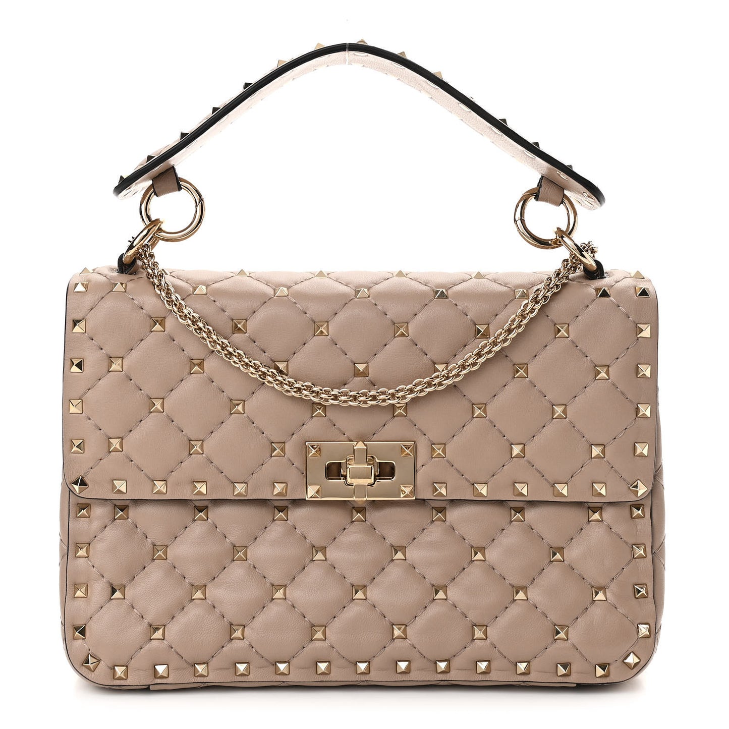 Lambskin Medium Rockstud Spike Shoulder Bag Poudre