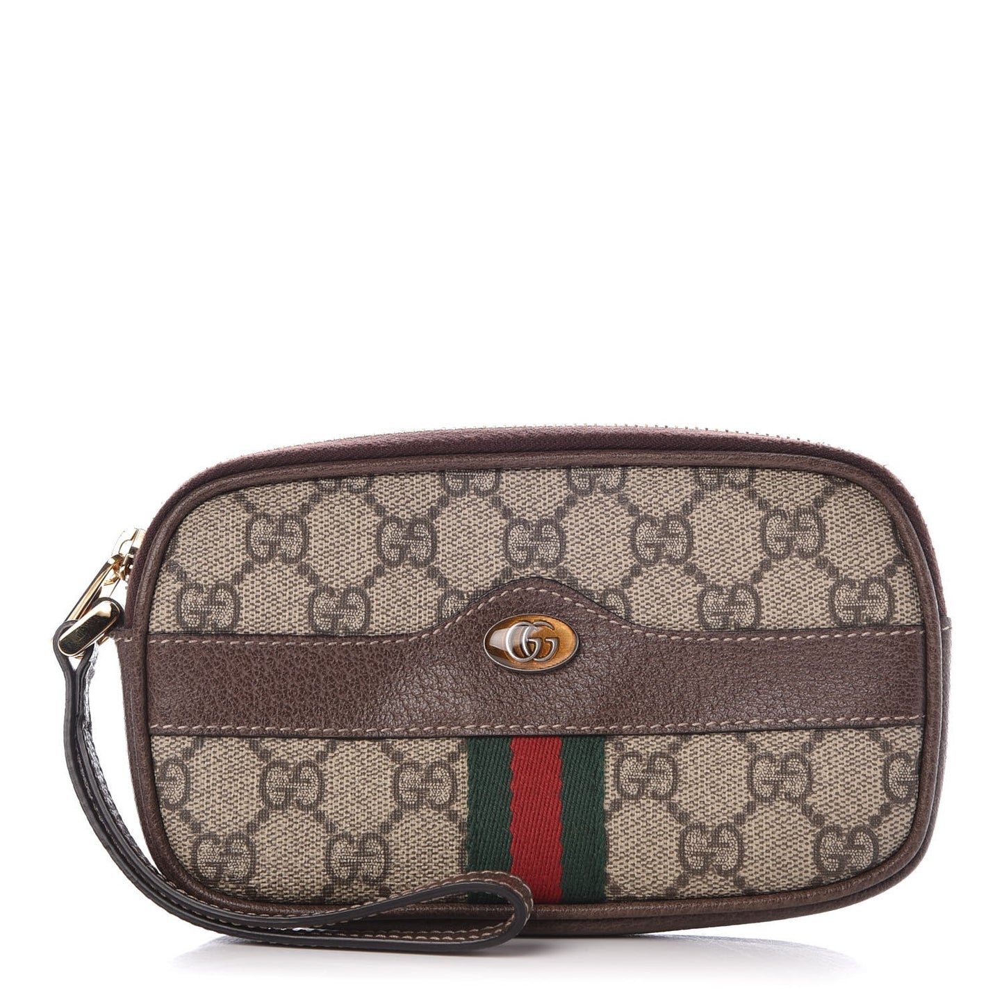 GG Supreme Monogram Ophidia Phone Case Wristlet Brown
