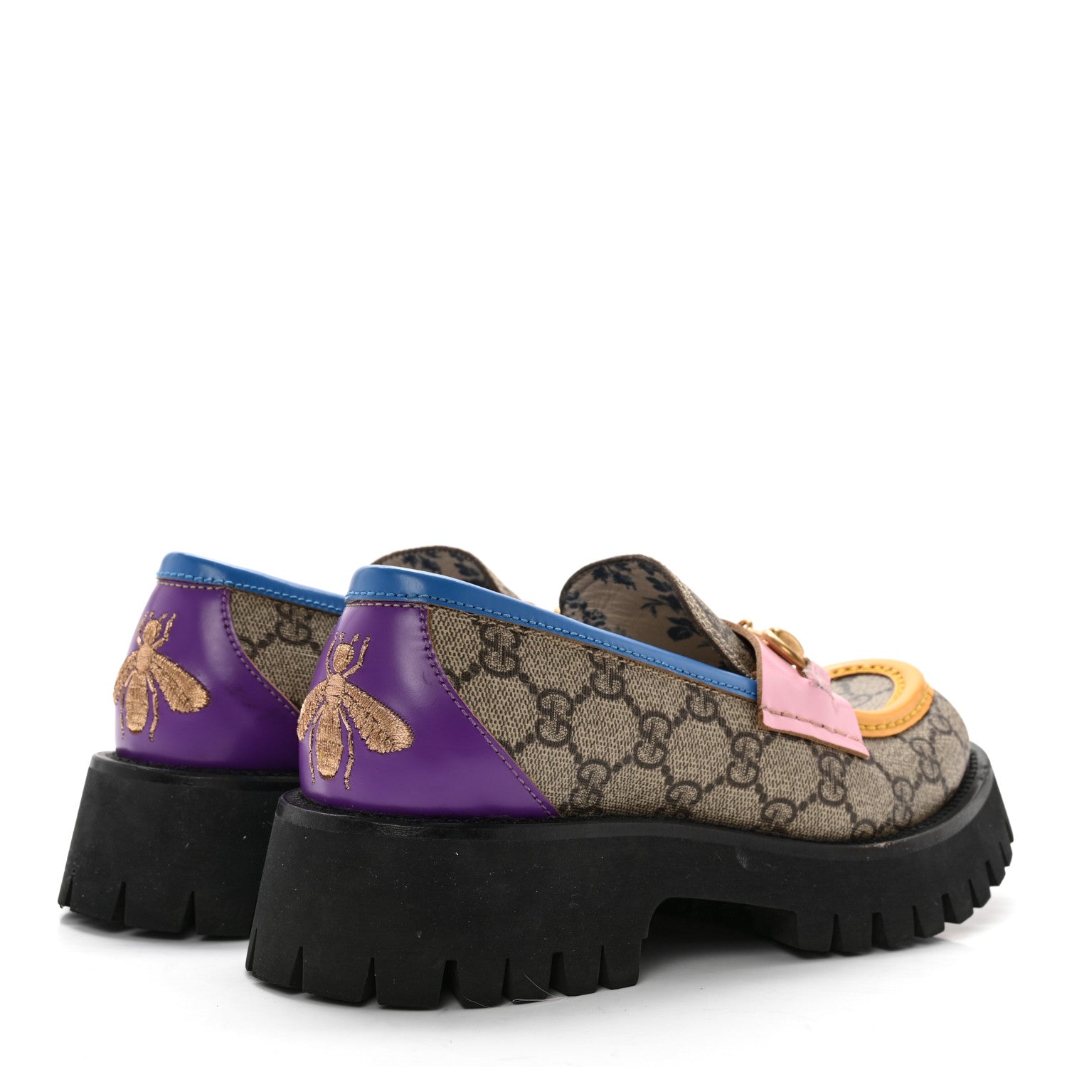 Gucci GG Supreme Monogram Cordovan Lux Womens Harald Horsebit 25mm Platform Loafers 37.5 Beige Sugar Pink Crop Shine Purple Marine 4 of 11