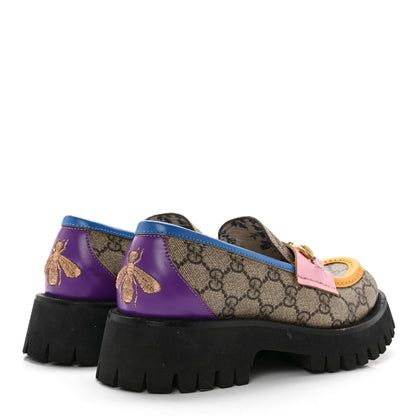 Gucci GG Supreme Monogram Cordovan Lux Womens Harald Horsebit 25mm Platform Loafers 37.5 Beige Sugar Pink Crop Shine Purple Marine 4 of 11