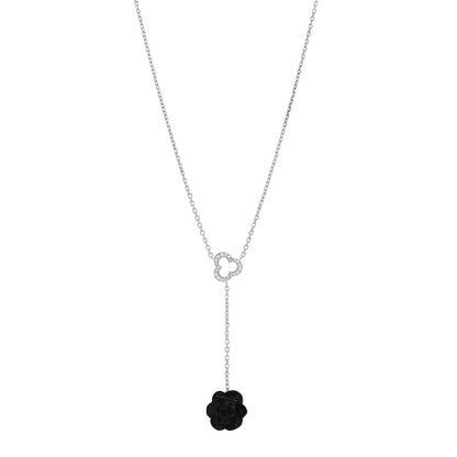 Chanel 18K White Gold Diamond Black Onyx Camelia Sculpte Drop Pendant Necklace 1 of 3