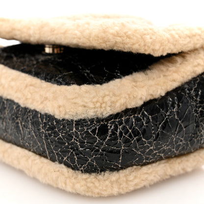 Chanel Shiny Crumpled Sheepskin Shearling CC Mania Flap Bag Black Beige 10 of 10
