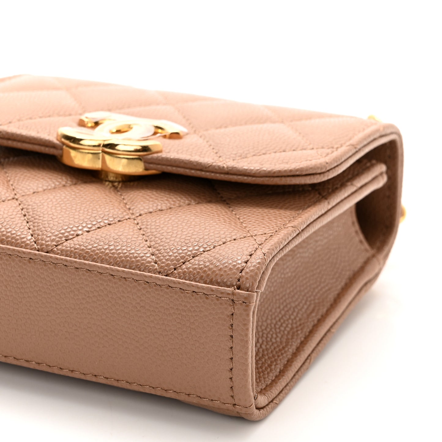 Caviar Quilted Coco First Clutch With Chain Beige