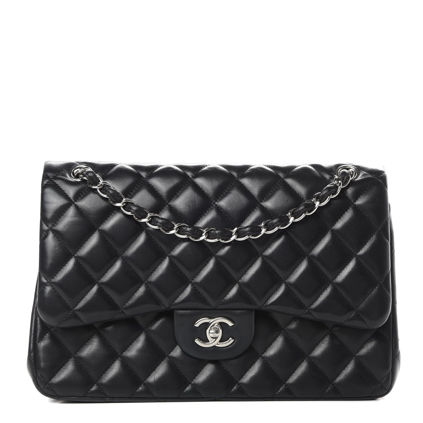 Lambskin Quilted Jumbo Double Flap Black