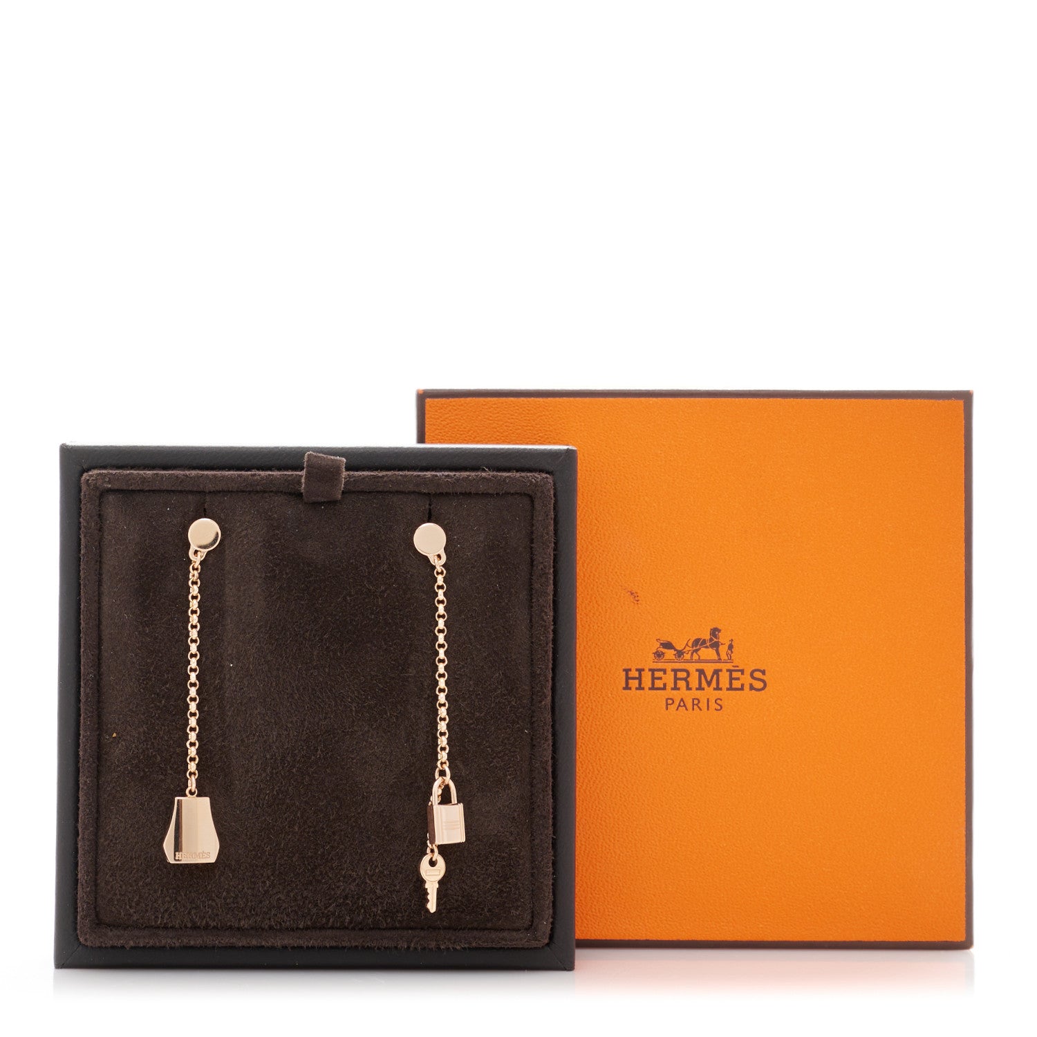 Hermes 18K Rose Gold Kelly Clochette Earrings 6 of 6