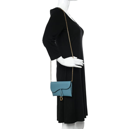 Christian Dior Goatskin Saddle Long Wallet With Chain Blue 2 of 16