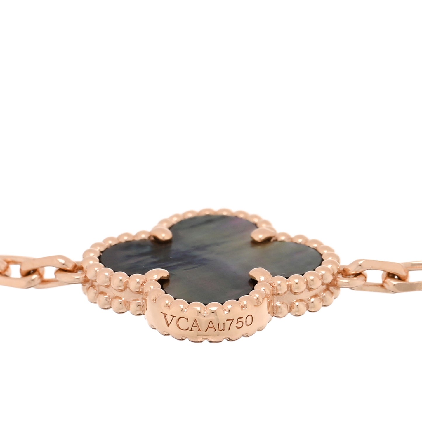 18K Rose Gold Diamond Gray Mother of Pearl 5 Motifs Vintage Alhambra Bracelet