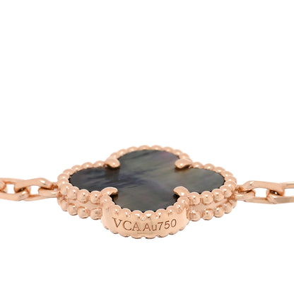 Van Cleef & Arpels 18K Rose Gold Diamond Gray Mother of Pearl 5 Motifs Vintage Alhambra Bracelet 3 of 4