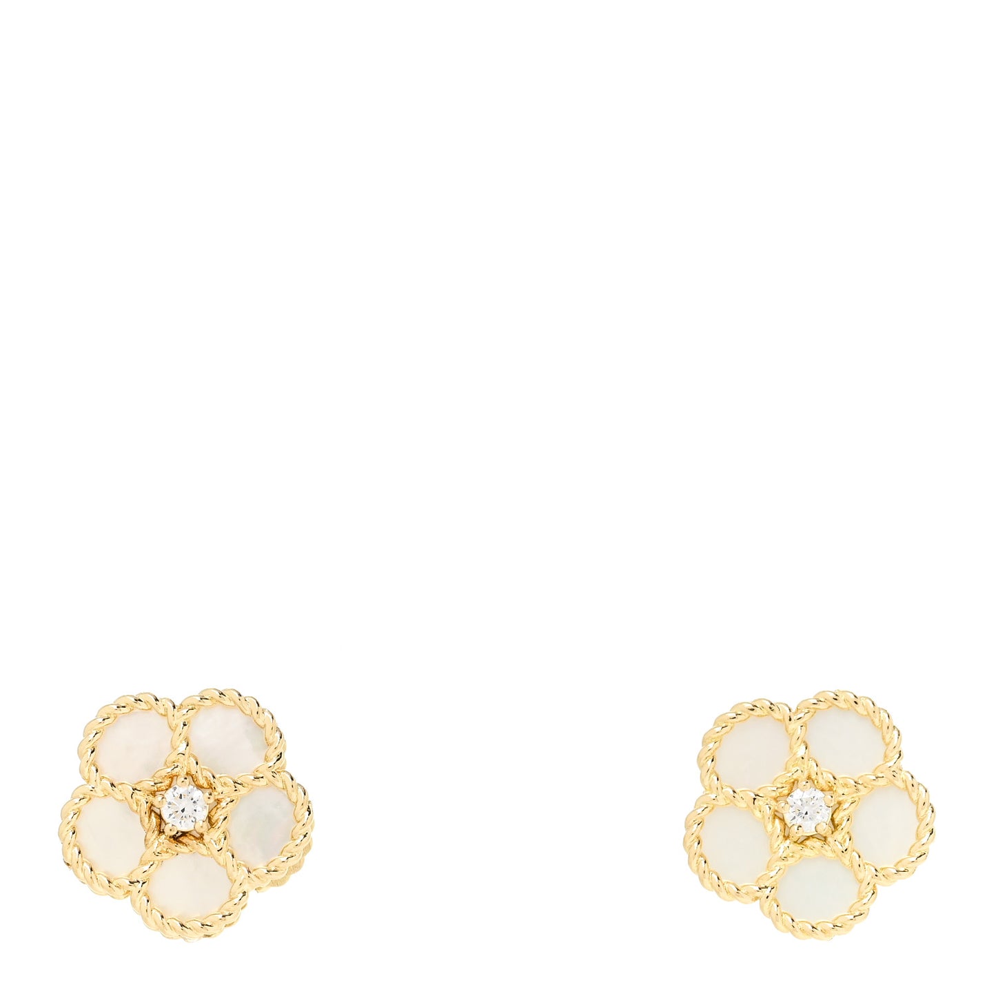 18K Yellow Gold Diamond Mother of Pearl Daisy Earrings