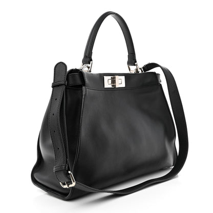 Fendi Vitello Seta Snakeskin Crocodile Monster Eyes Medium Peekaboo Iconic Satchel Black Girasole 4 of 15