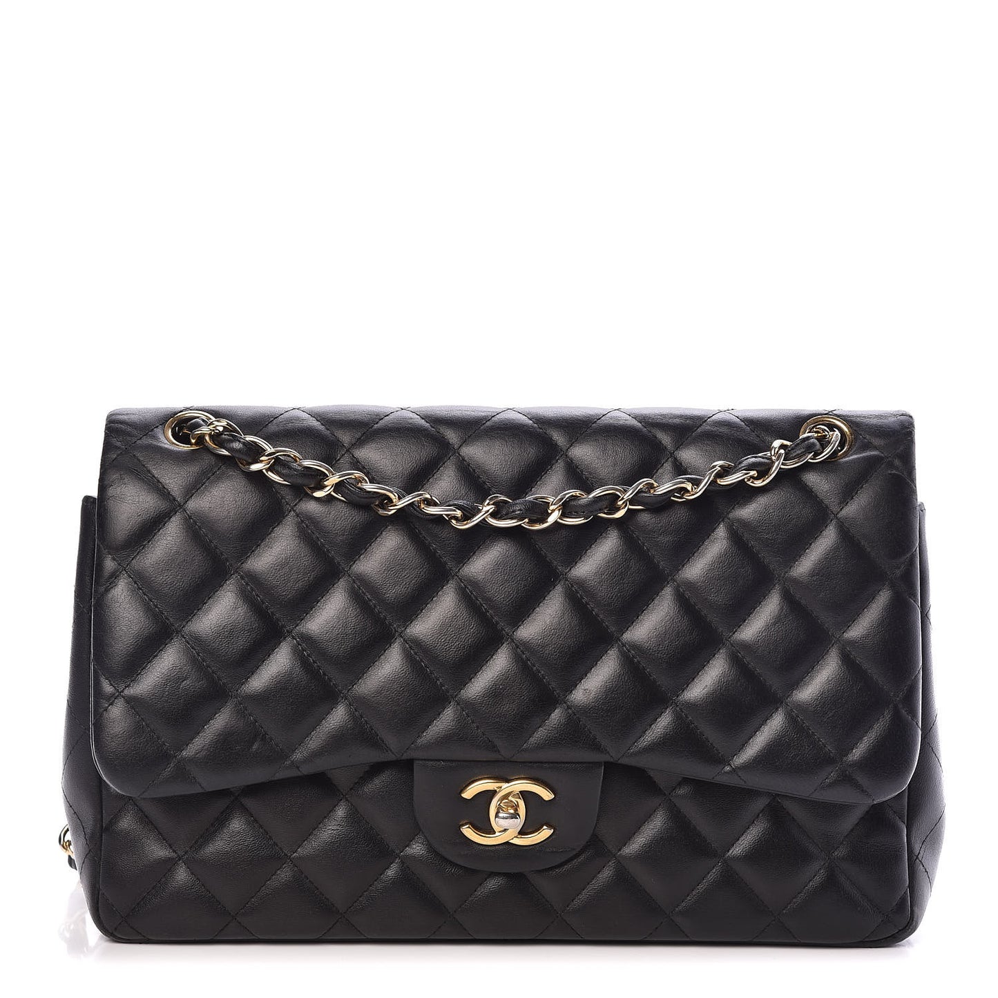 Lambskin Quilted Jumbo Double Flap Black