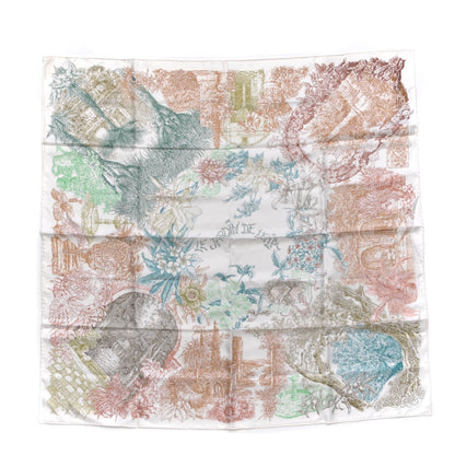 Hermes Silk Le Jardin de Leila Scarf 90 Blanc Vert Brun 1 of 6