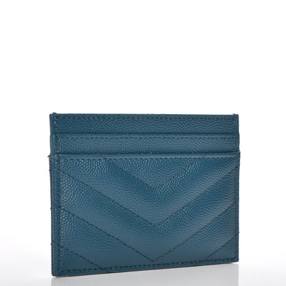 Saint Laurent Grain De Poudre Matelasse Chevron Monogram Credit Card Case Peacock Green 3 of 8