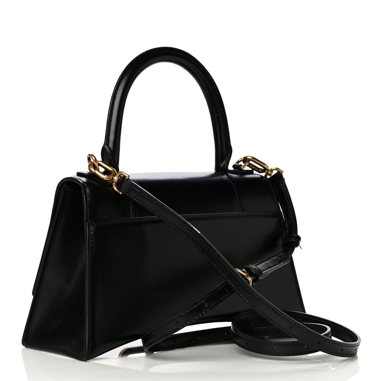 Shiny Box Calfskin Small Hourglass Top Handle Bag Black