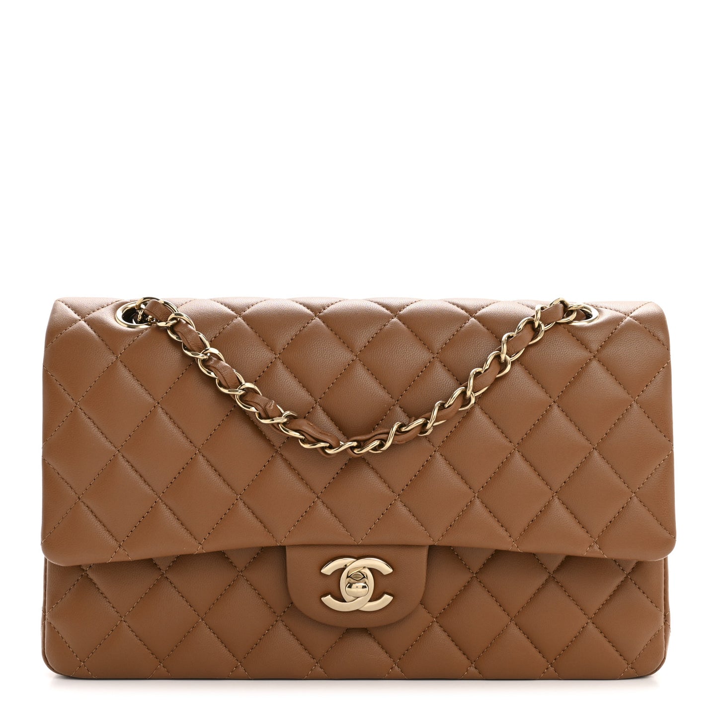 Lambskin Quilted Medium Double Flap Brown