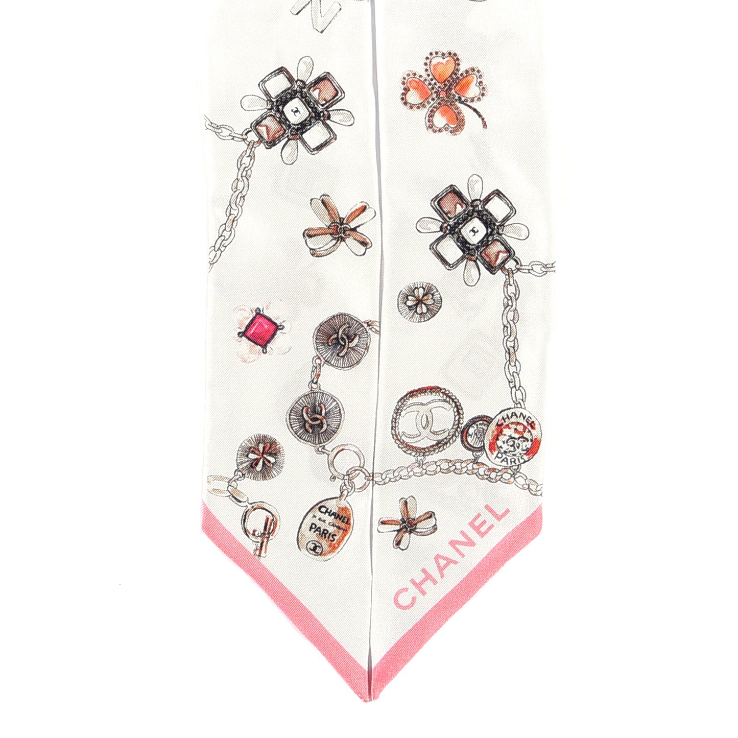 Silk CC Charms Slim Bandeau Scarf White Pink