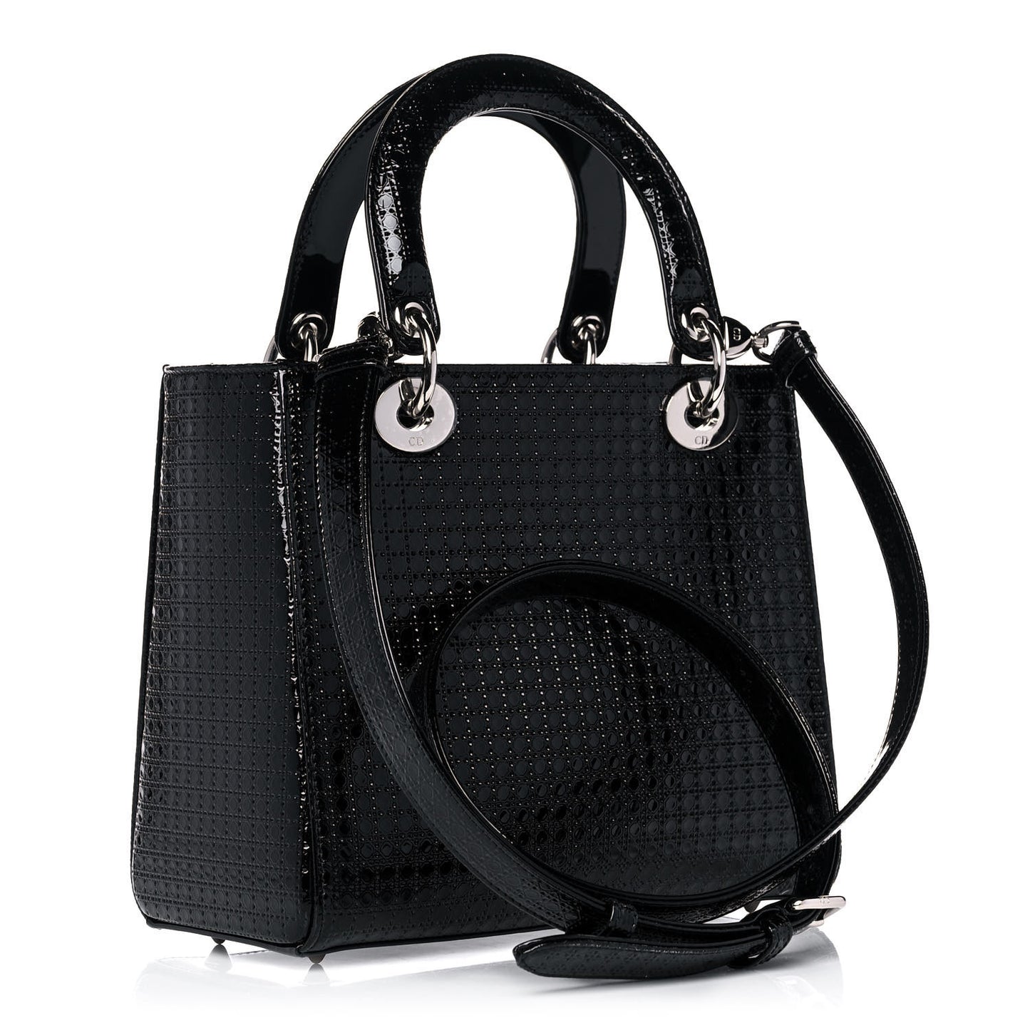 Patent Micro-Cannage Medium Lady Dior Black