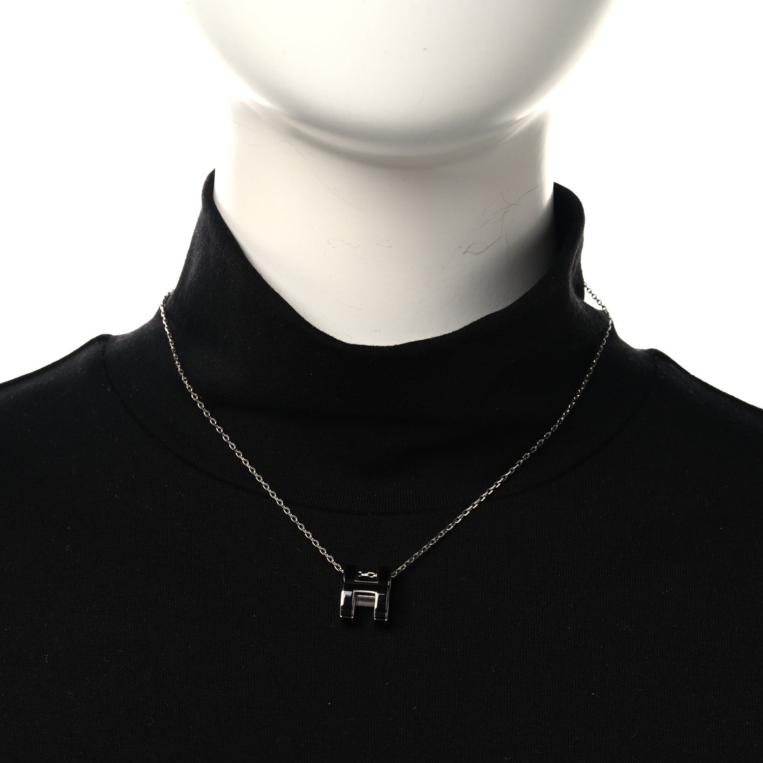 Hermes Lacquered Palladium Pop H Pendant Necklace Black 2 of 6