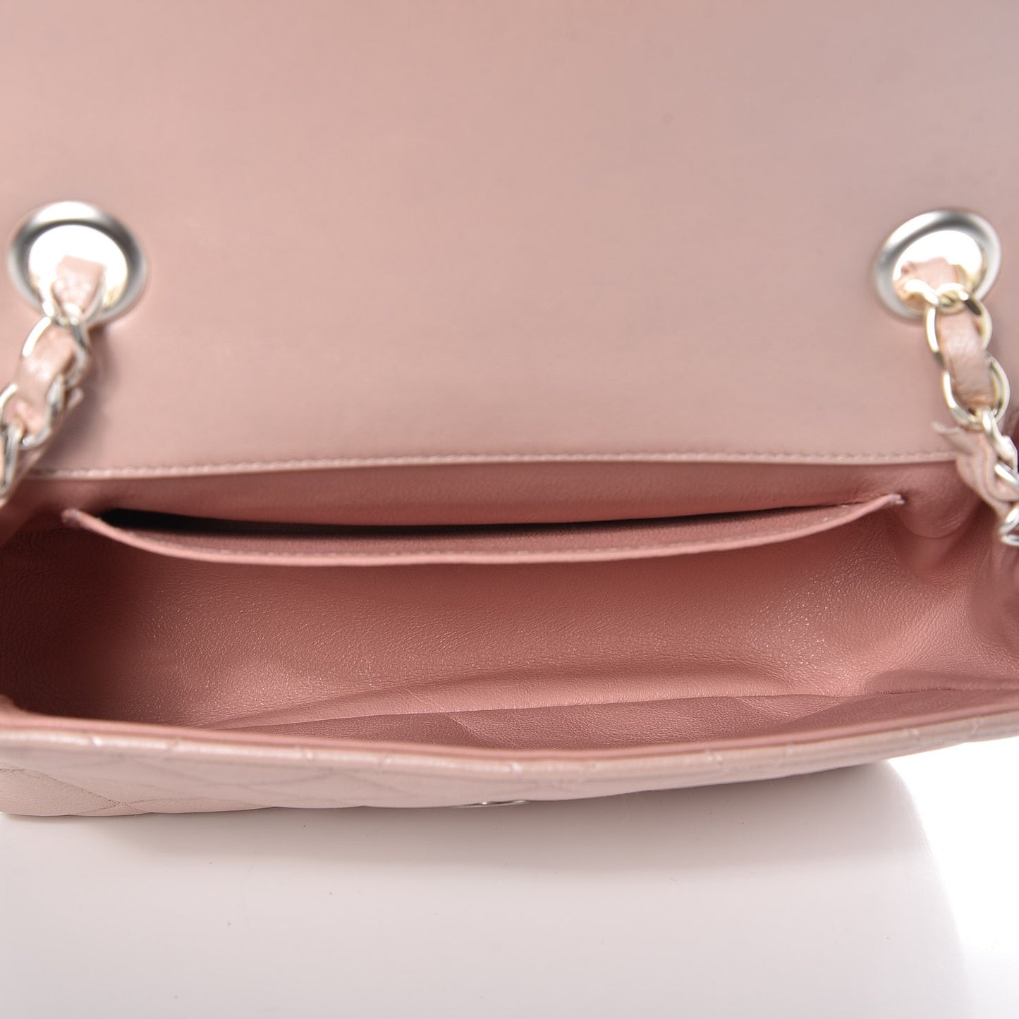 Metallic Lambskin Quilted Extra Mini Flap Light Pink
