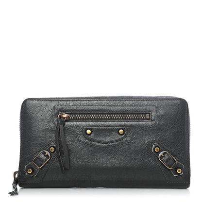 Balenciaga Agneau Classic Gold Hardware Continental Zip Around Wallet Gris Fossile 1 of 4