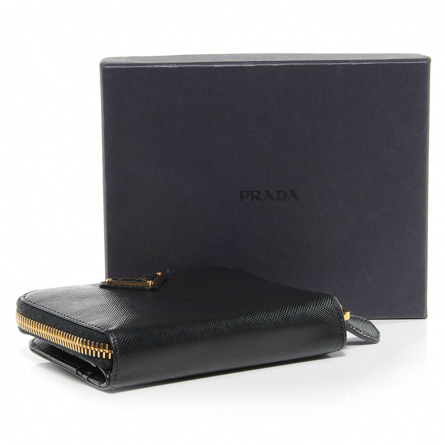 Saffiano Compact Zip Around Wallet Black
