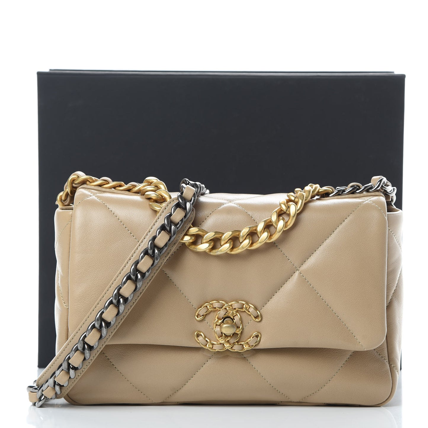 Lambskin Quilted Medium Chanel 19 Flap Dark Beige