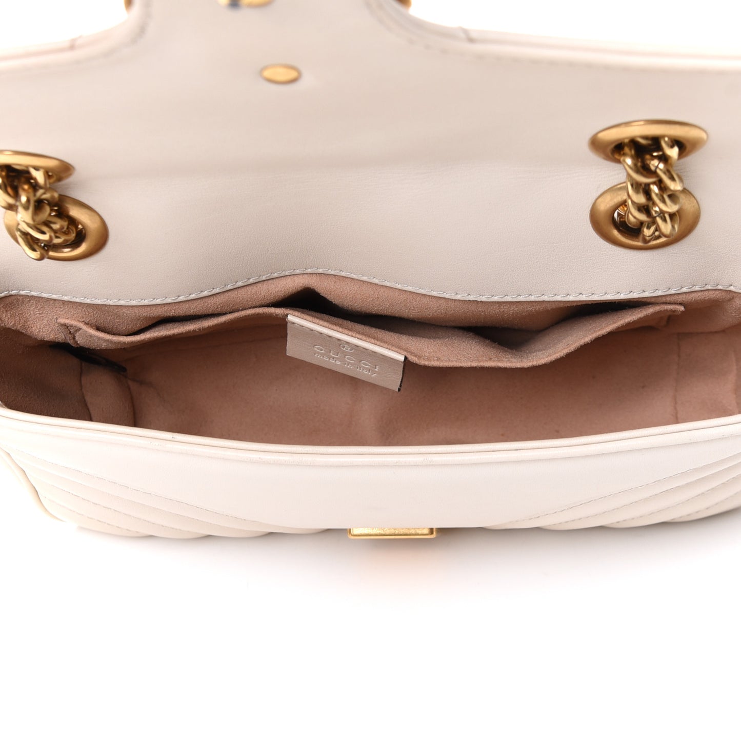 Calfskin Matelasse Small GG Marmont Shoulder Bag White