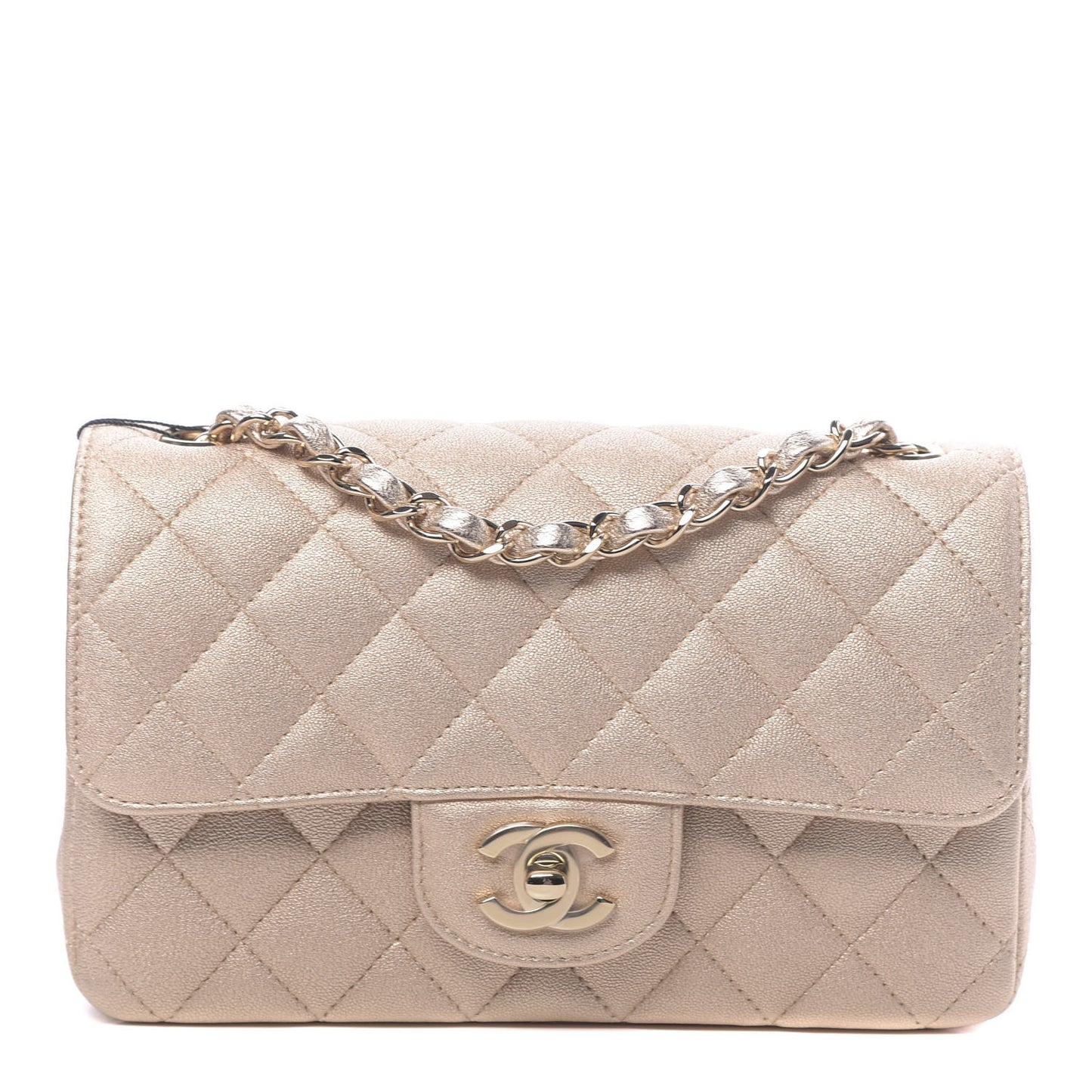 Metallic Lambskin Quilted Mini Rectangular Flap Gold