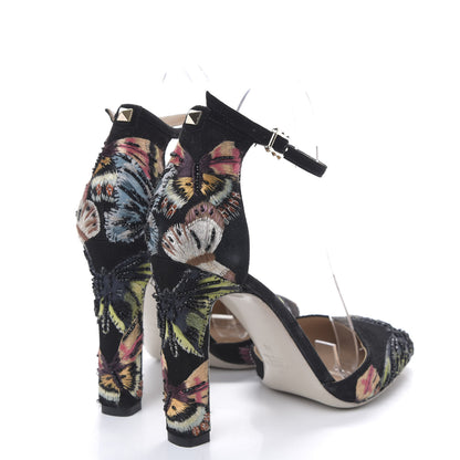 Valentino Garavani Embroidered Suede Butterfly d'Orsay Ankle Strap Pumps 38 Black 4 of 10