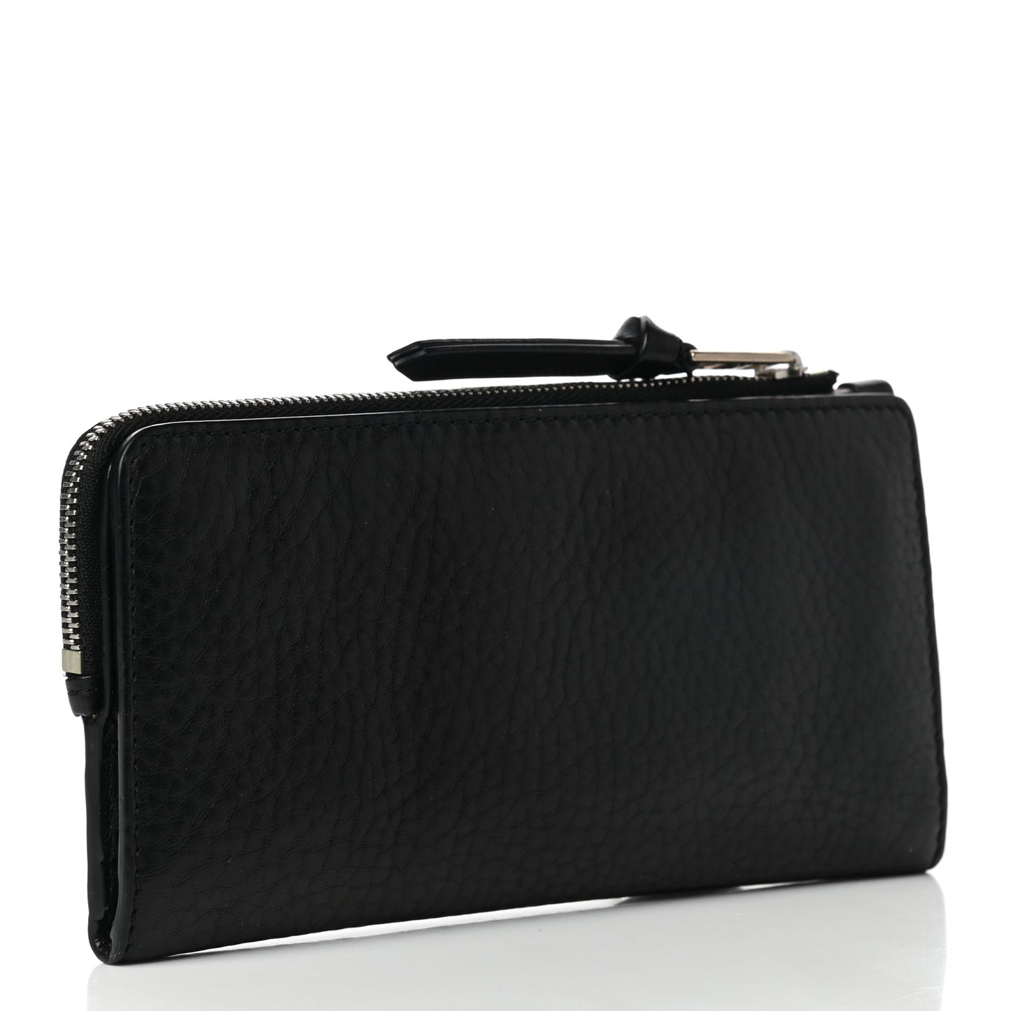 Signature Grain Calfskin Check Embossed Zip Wallet Black