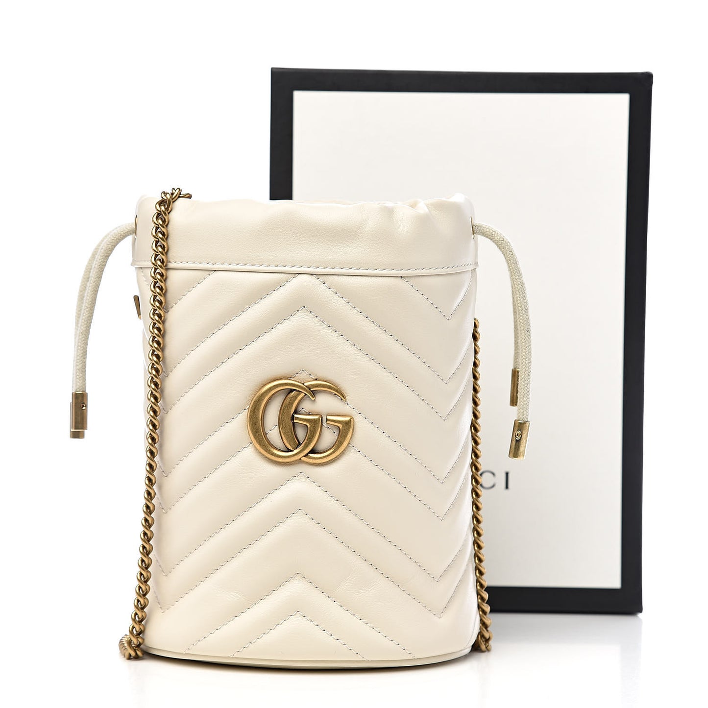 Calfskin Matelasse Mini GG Marmont 2.0 Bucket Bag White