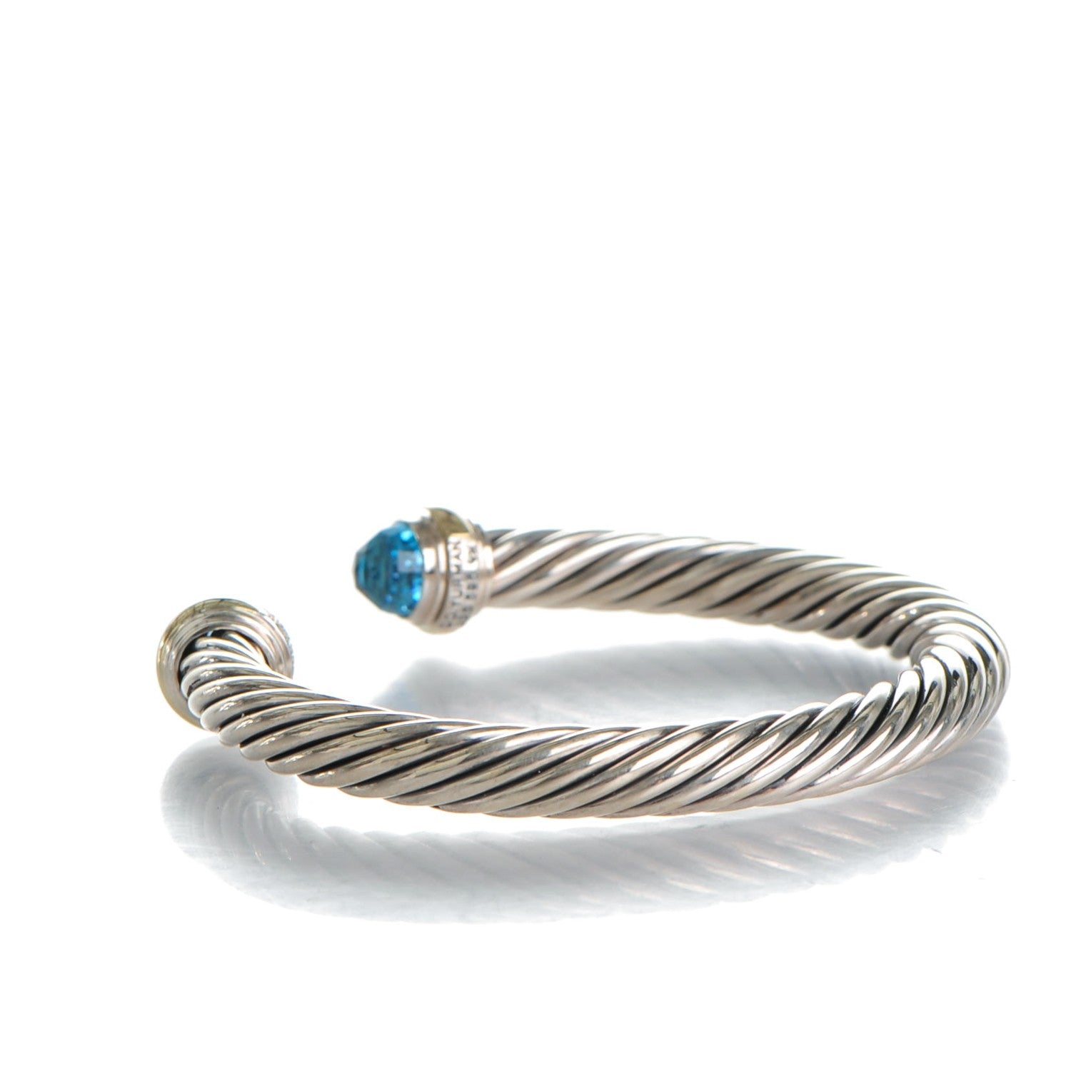 David Yurman Sterling Silver 14K Yellow Gold Blue Topaz 7mm Cable Classics Bracelet 3 of 4