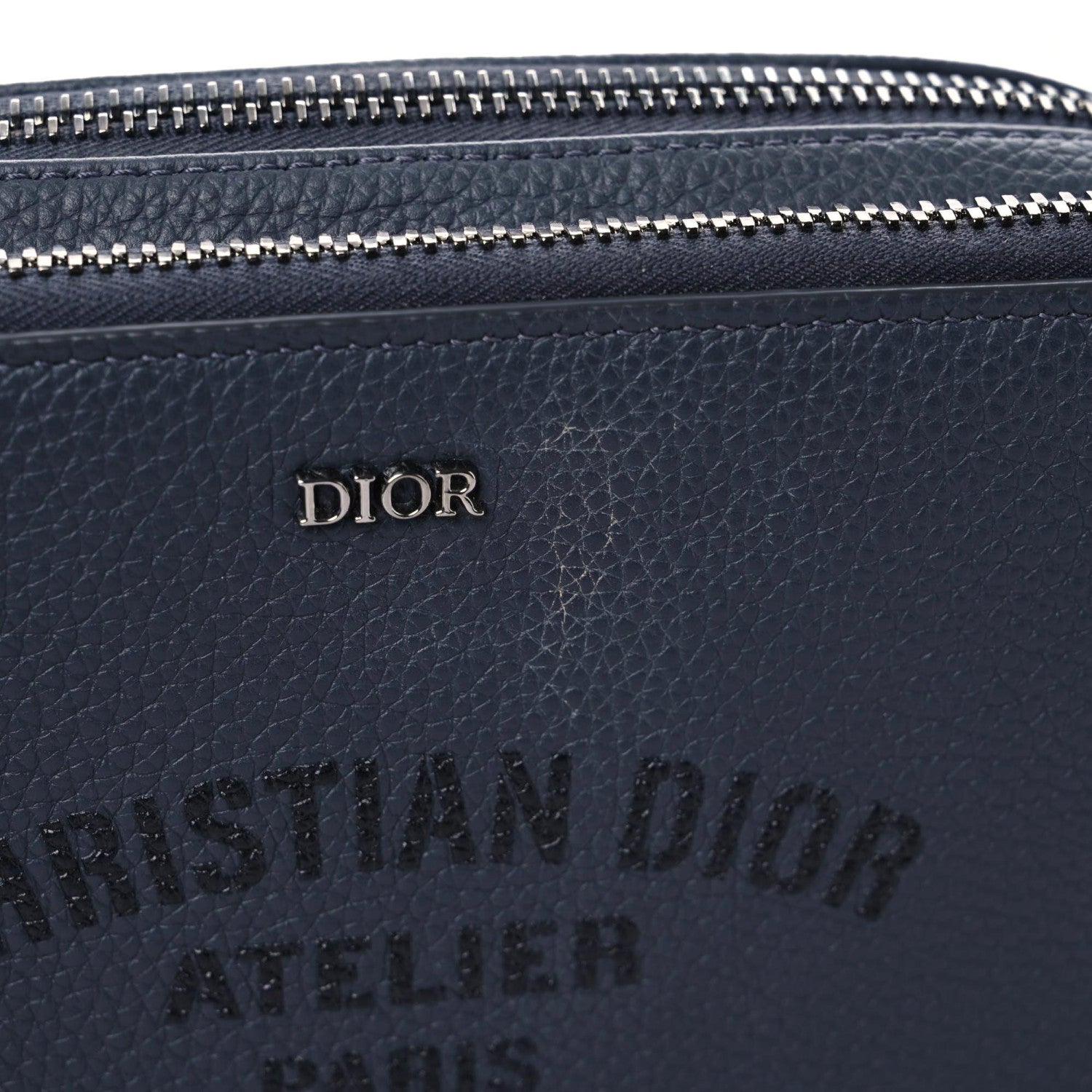 Christian Dior Grained Calfskin Double Zip Crossbody Pouch Blue 9 of 20