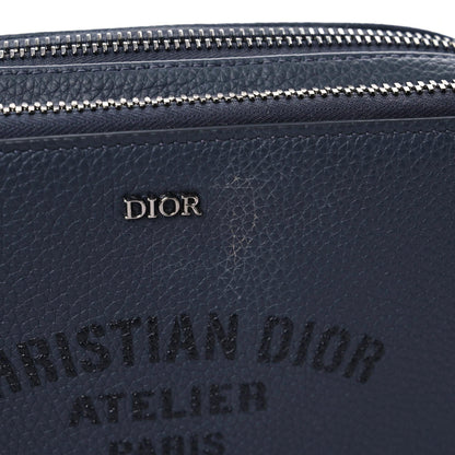 Christian Dior Grained Calfskin Double Zip Crossbody Pouch Blue 9 of 20