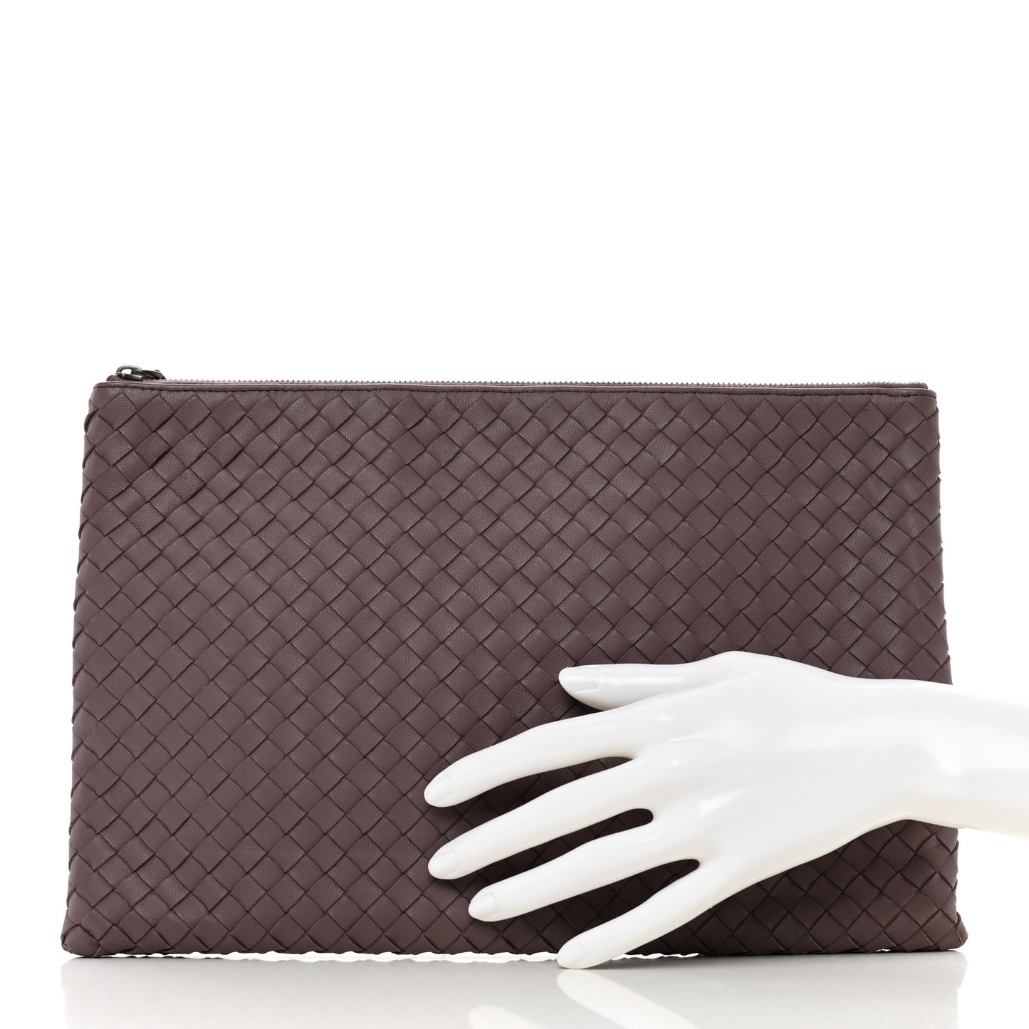 Nappa Intrecciato Large Flat Zip Billetto Pouch Brown
