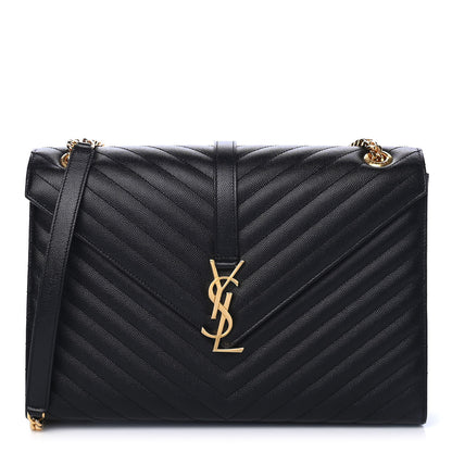 Saint Laurent Grain De Poudre Matelasse Chevron Large Monogram Satchel Black 1 of 4
