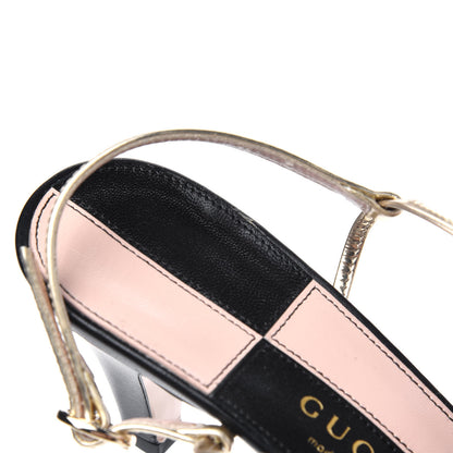 Gucci Nappa Metallic Bow Daphne Mid Heel Sandals 37.5 Black Platino 7 of 8