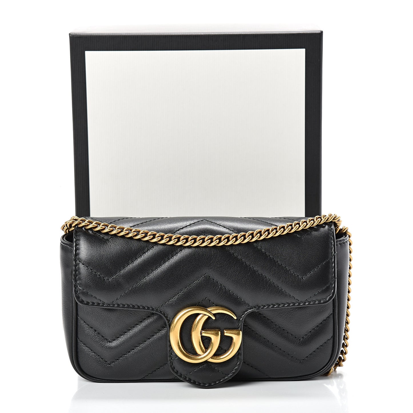 Calfskin Matelasse Super Mini GG Marmont Shoulder Bag Black