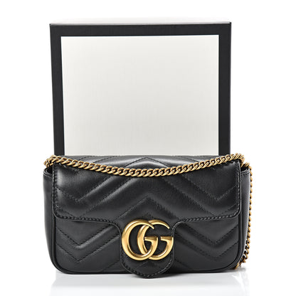 Gucci Calfskin Matelasse Super Mini GG Marmont Shoulder Bag Black 11 of 11